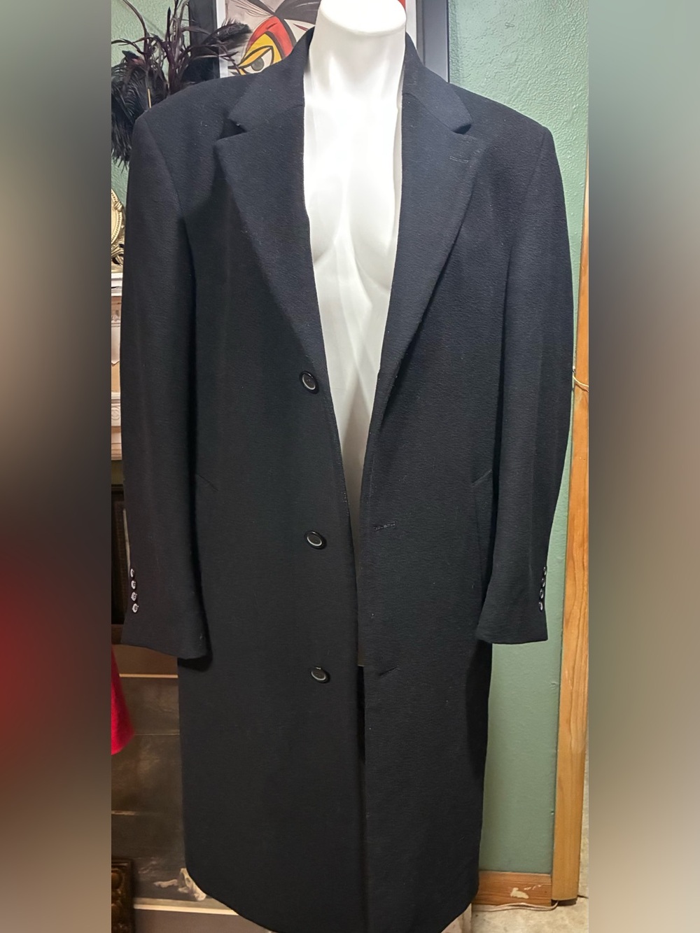 CHAPS Brand Men’s Classic Black Single-Breasted Wool Overcoat-40R ***stunning**